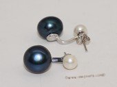 spe540 Black&White Color Freshwater Pearl Two Pearls Stud Sterling Silver Earring