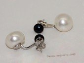 spe541 White&Black  Color Freshwater Pearl Two Pearls Stud Sterling Silver Earring