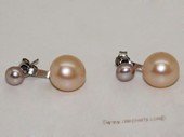 spe542 Pink&Purple Color Freshwater Pearl Two Pearls Stud Sterling Silver Earring
