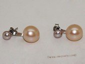 spe542 Pink&Purple Color Freshwater Pearl Two Pearls Stud Sterling Silver Earring