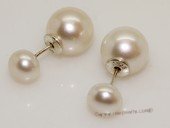 spe552 White Color Freshwater Pearl Two Pearls Sterling Silver Earring