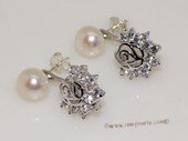 spe554 Sterling Silver Freshwater Pearl and Zircon Accent Earrings