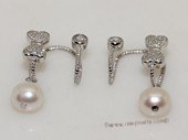 spe556  Sterling silver 8-9mm white round pearl  earrings cuffs