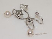 spe557  Sterling silver 7-8mm white round pearl  earrings cuffs