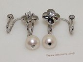 spe558 Sterling silver 8-9mm white round pearl  earrings cuffs