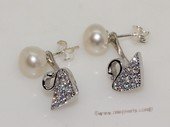 spe559  Sterling Silver Freshwater Pearl  Earrings With Swan Style Fitting