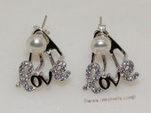 spe560  Sterling Silver Freshwater Pearl  Earrings With Love Character  Fitting