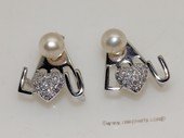 spe564  Sterling Silver Freshwater Pearl  Earrings With Love Style Fitting