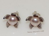 spe565 6-6.5mm purple color bread pearl sterling silver stud earrings