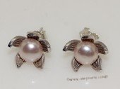 spe565 6-6.5mm purple color bread pearl sterling silver stud earrings