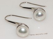 spe566 Sterling Silver Hook Earrings with 9.5-10mm white bread pearl