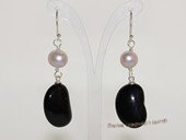 spe574 Purple potato pearl and Black Agate Silver Dangle Earring