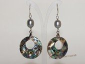 spe575 8-9mm grey rice pearl earring with mother of pearl shell bead