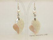 spe577  Delicate Freshwater Pearl Pierced  Dangle Earrings With heart Shape Shell