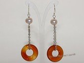 spe581 Cultured Freshwater  Pearl & Agate Dangle Pieced Earrings