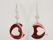 spe582 Cultured Freshwater  Pearl & Agate Dangle Pieced Earrings