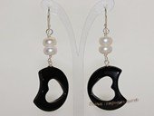 spe584 Cultured Freshwater  Pearl &  Black Agate Dangle Pieced Earrings
