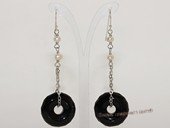 spe585 Cultured Freshwater  Pearl &  Black Agate Dangle Pieced Earrings