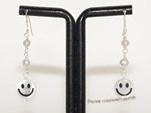 spe592 Hand Wired Freshwater Pearl with smile face shell  Sterling Earrings