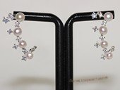 spe593  Freshwater Bread Pearl and Zircon Stud Earrings in Sterling Silver