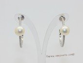 Spe599 C-Hoop  Sterling Silver Zircon Earring With Round Pearl