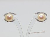 spe603 Sterling Silver Freshwater Bread Pearl Stud Earrings with Zircon