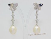 Spe605 Love Butterfly White Freshwater Pearl  Stud Earrings in 925 Sterling Silver