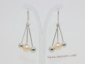 spe610  7-7.5mm white round pearl 925silver dangle hook earrings