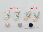 spe613 Round Cultured Pearl and Zircon  925Silver Stud Earrings