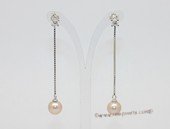 Spe614 Sterling Silver White Round Pearl Earrings With Zircon