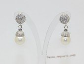 spe615 Round Freshwater Pearl and Zircon 925Silver Stud Earrings