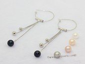 spe617  7-7.5mm white round pearl 925silver dangle hook earrings