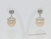 spe622 Round Freshwater Pearl and Zircon 925Silver Stud Earrings