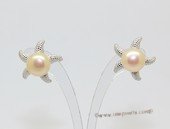 spe623 Starfish Style Zirocn Pave 925silver Earring with Freshwater Pearl