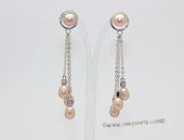 spe624  Sterling silver pink bread pearl earring  dangle with pink rice pearl