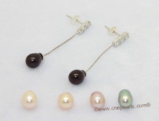 Spe628 Sterling Silver Long Chain Pearl Earrings With Zircon