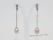 Spe628 Sterling Silver Long Chain Pearl Earrings With Zircon