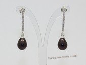 spe629  Freshwater Rice Pearl and Zircon Stud Earrings in Sterling Silver