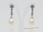 Spe634 925 Sterling Silver Drop Pearl and Zircon Dangle Earrings