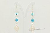 spe635 925silver S shape delightful  dangle earring with 8-9mm rice pearl