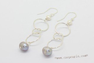 spe637 sterling circle in circle dangle Earrings with cultured Pearl Accent