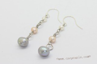 spe638  Dangle Earrings in 925silver hook with different size freshwater pearl