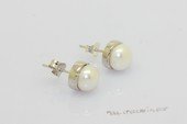 spe644 7.5-8mm button pearl in  sterling silver earring stud bezel setting