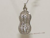 spm240 Sterling Silver Peanut  Shape Pendant with Zircon Pave