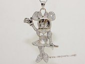 spm249 Sterling Silver Character Mouse  Design Pendant Mounting with Zircon Pave