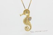 spm313 Sterling Silver Hippocampus Shape Pendant Mounting in Gold Color