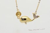 spm325 Sterling Silver Whale Shape Necklace Pendant Mounting in Gold Color With Chain