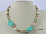 spn019 8mm multicolor shell pearl single neckalce with turquoise beads