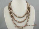 spn027 8mm dark coffee round shell pearl necklace in triple rows