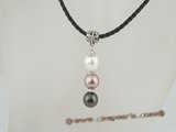 spn034 wholesale Triple colorful 12mm round shell pearl pendant necklace